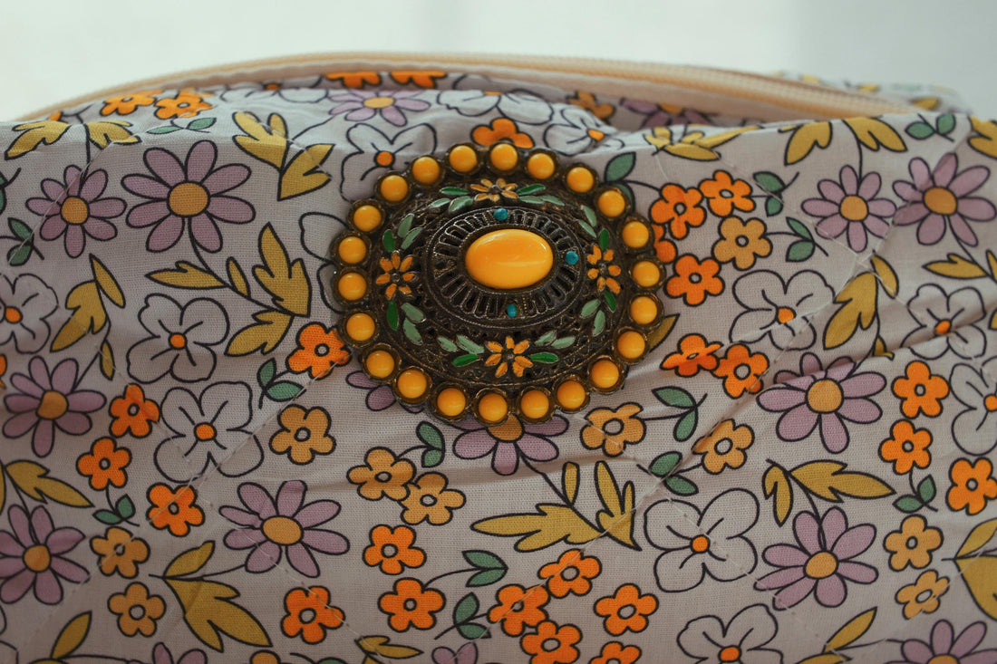 Lenora Dame One-of-a-Kind Lilac Daisy Quilted Cosmetic / Makeup bag