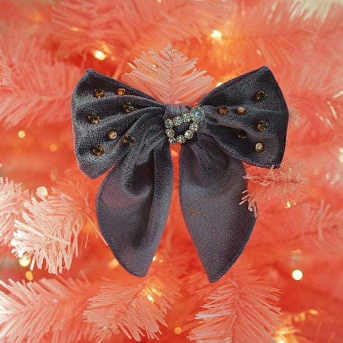Lenora Dame Christmas Morning Larkspur Blue Hair Bow