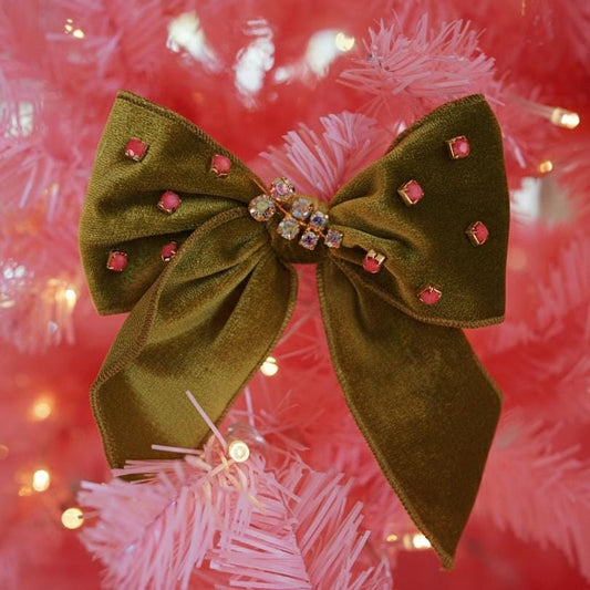 Lenora Dame Christmas Morning Olivine Green Hair Bow