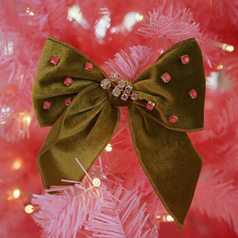 Lenora Dame Christmas Morning Olivine Green Hair Bow
