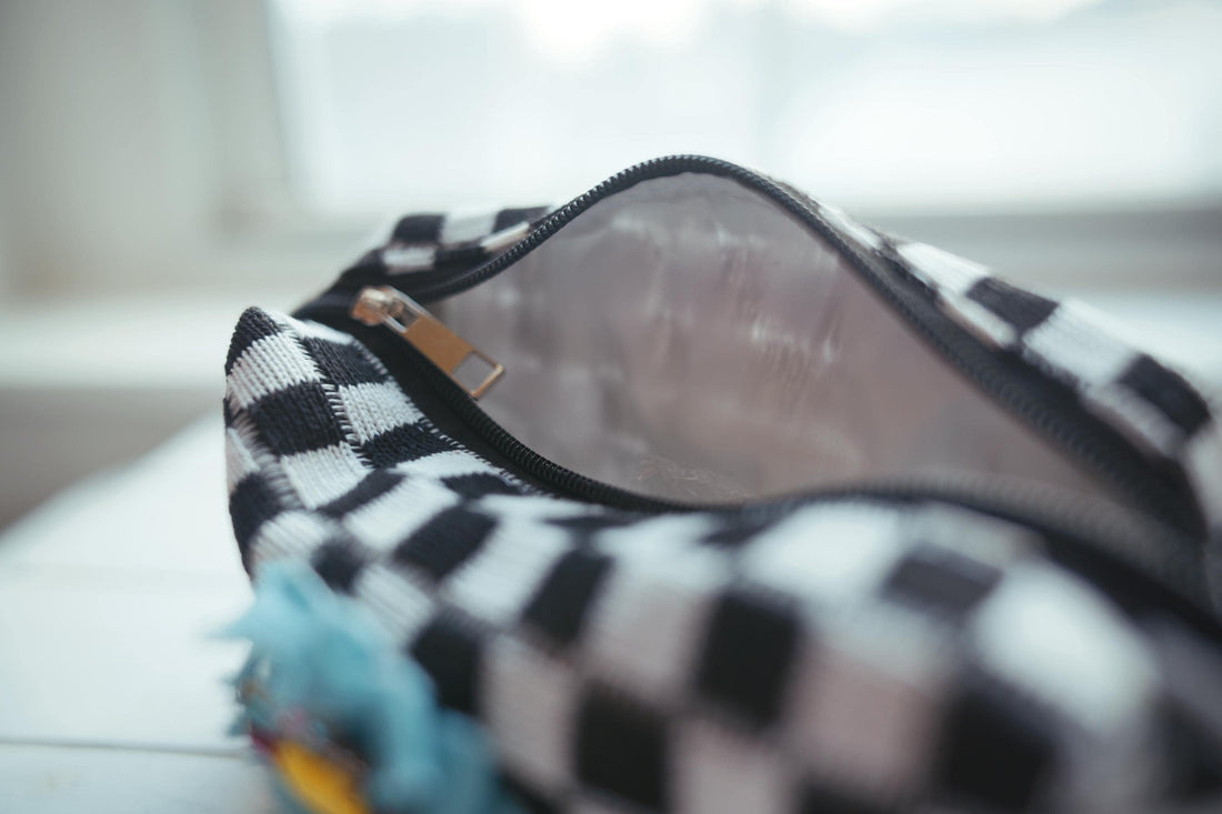 Lenora Dame One-of-a-Kind checkered Cosmetic / Makeup bag