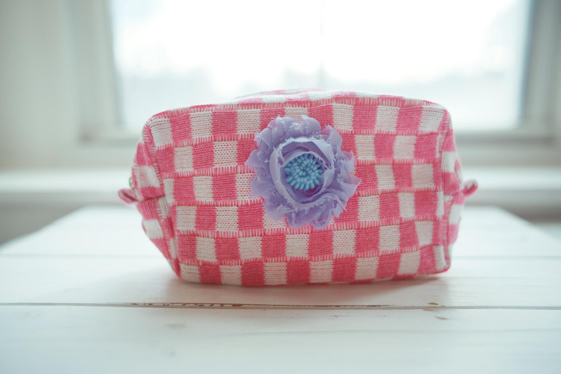 Lenora Dame One-of-a-Kind checkered Cosmetic / Makeup bag