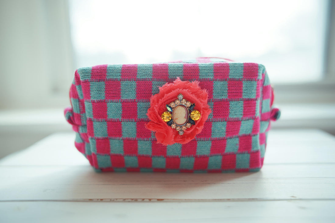 Lenora Dame One-of-a-Kind checkered Cosmetic / Makeup bag