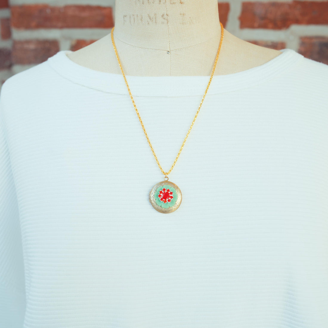 Lenora Dame Red Christmas Wreath Locket