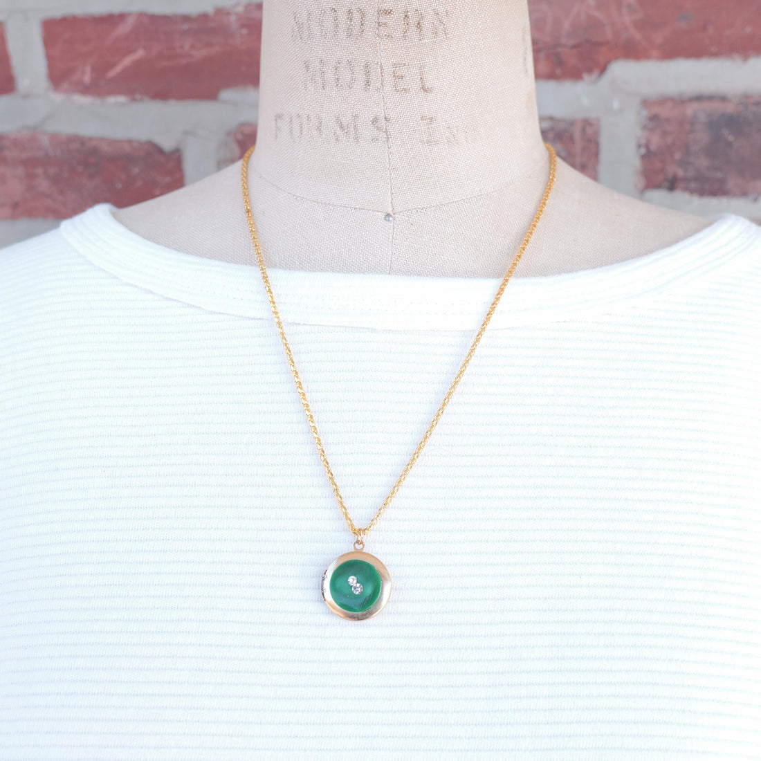 Lenora Dame Evergreen button locket necklace
