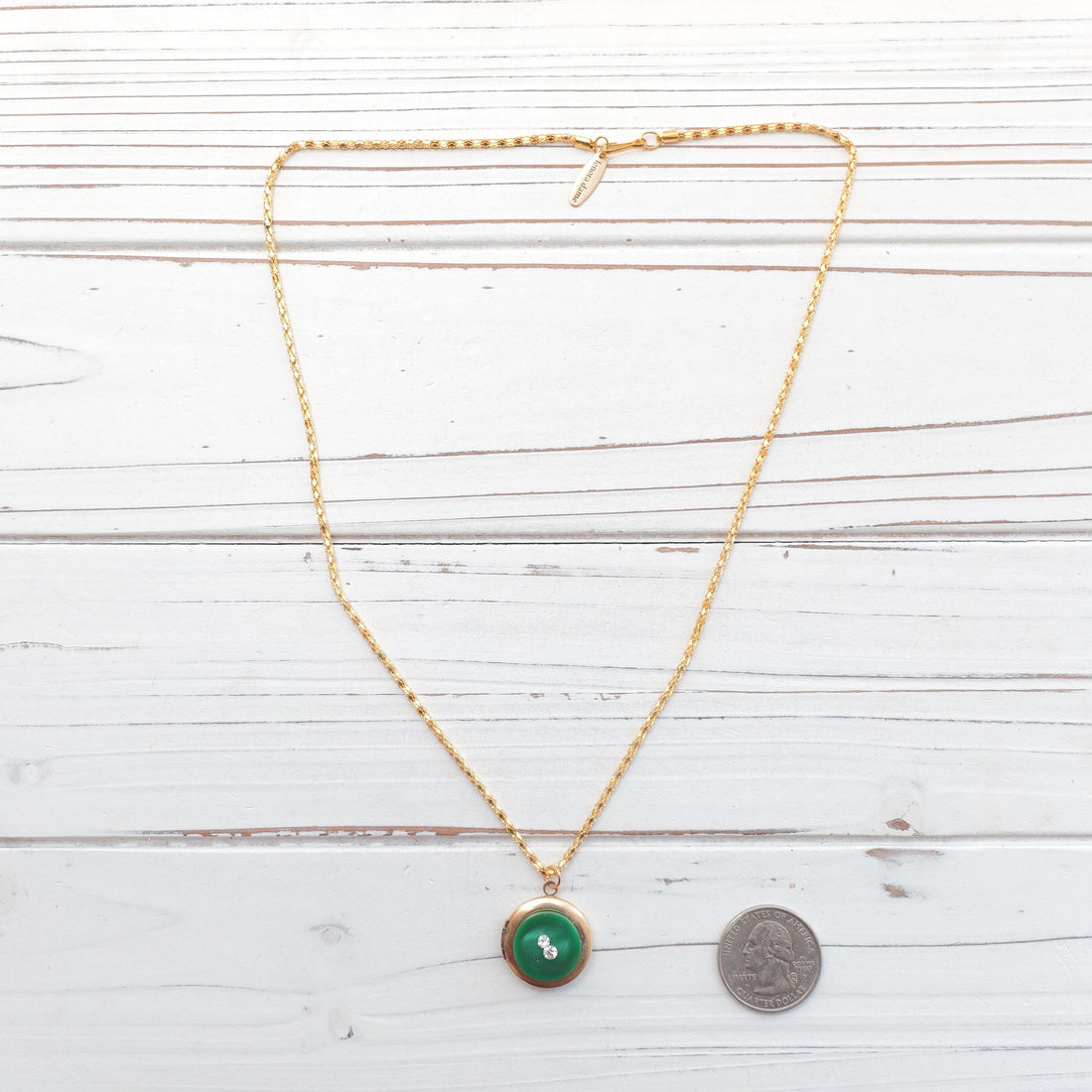 Lenora Dame Evergreen button locket necklace