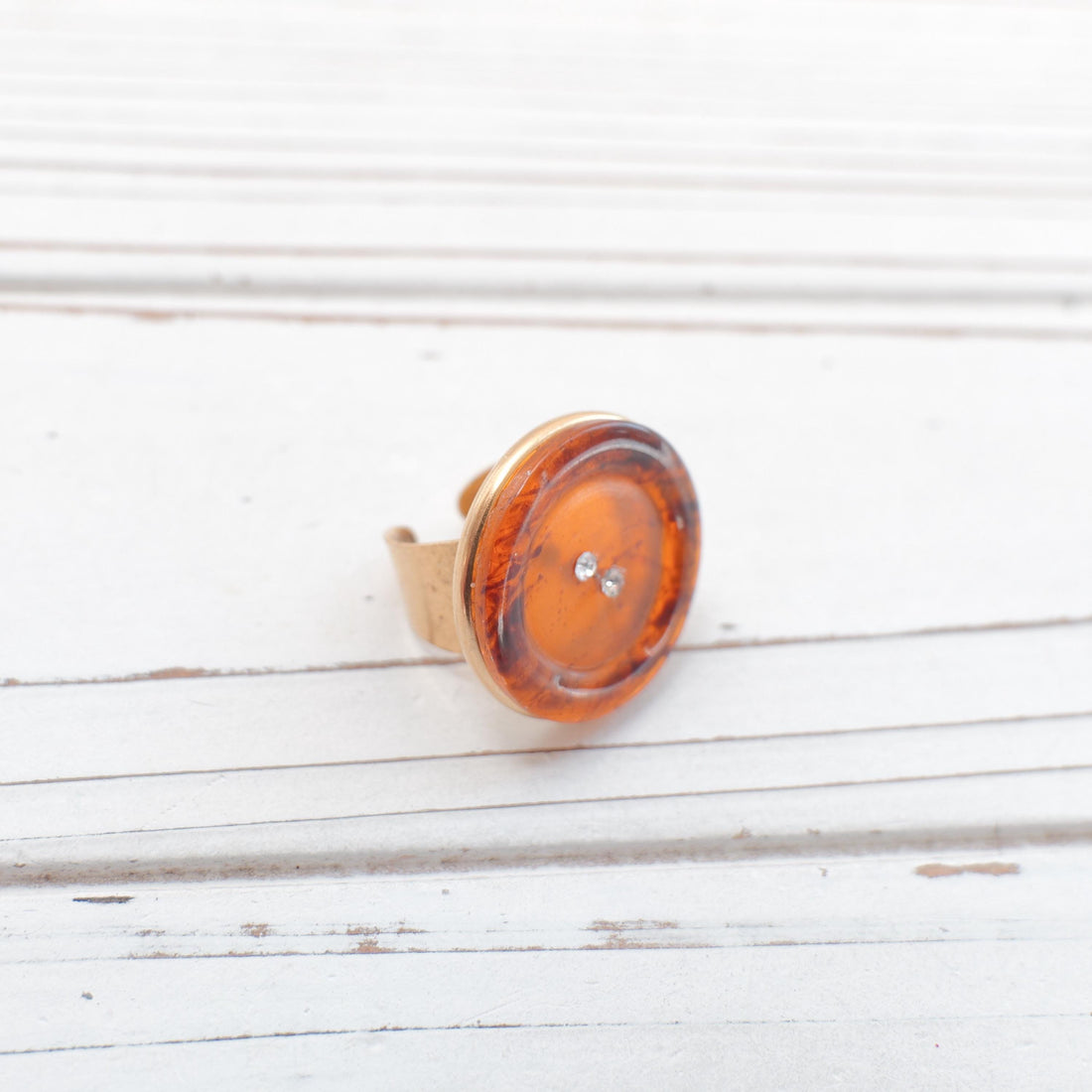 Lenora Dame Vintage Tortoise Shell Button Ring