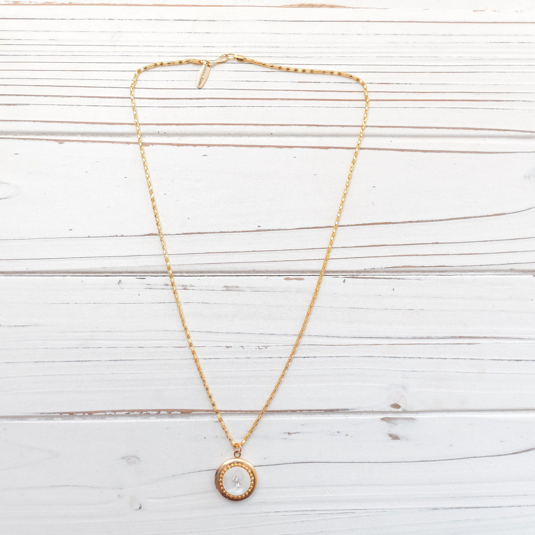 Lenora Dame White button locket necklace