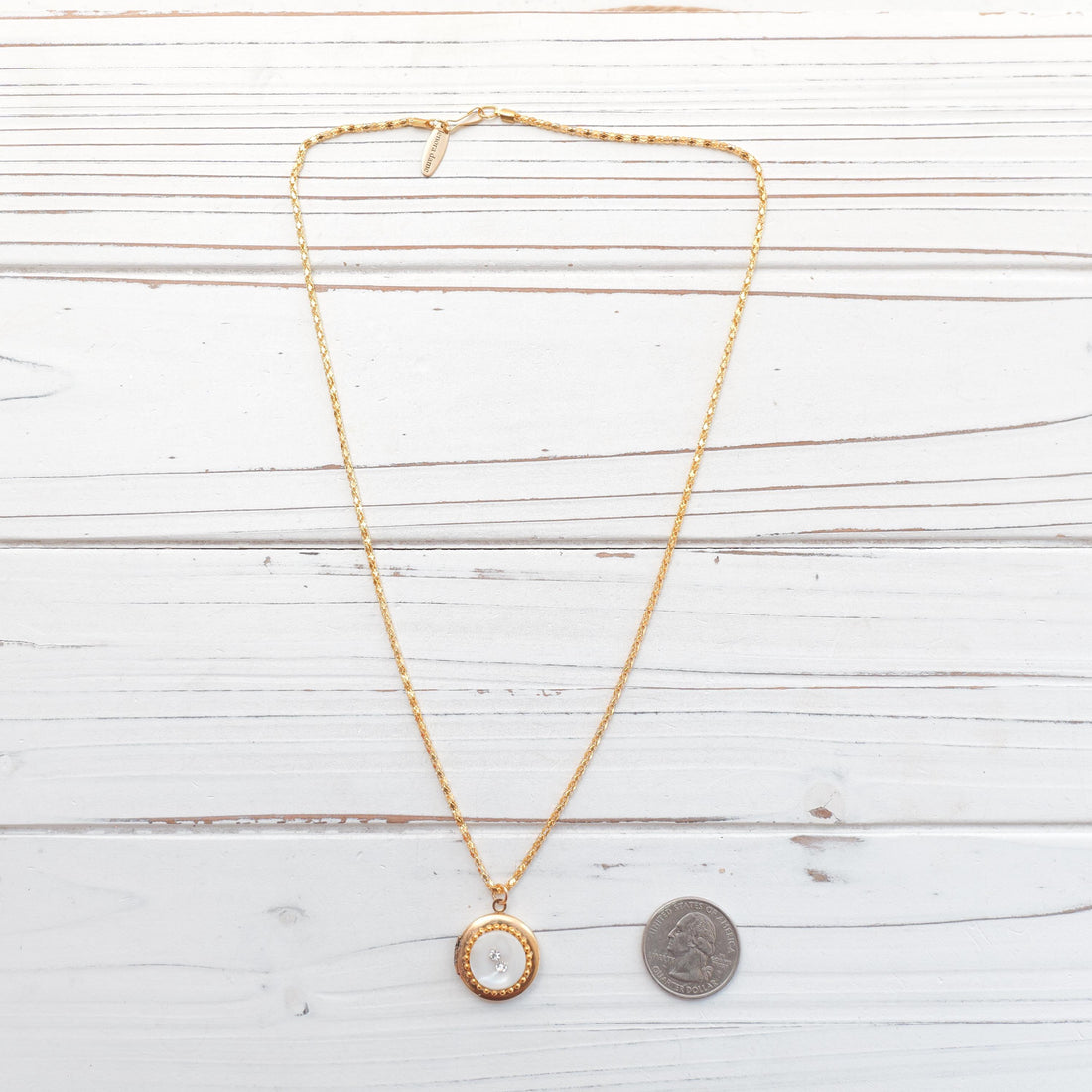 Lenora Dame White button locket necklace