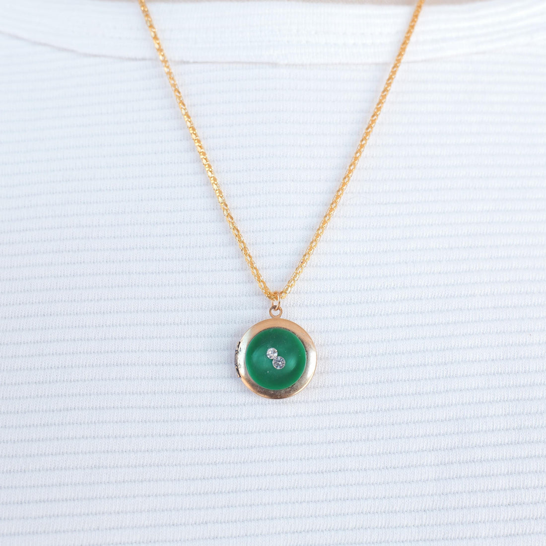 Lenora Dame Evergreen button locket necklace
