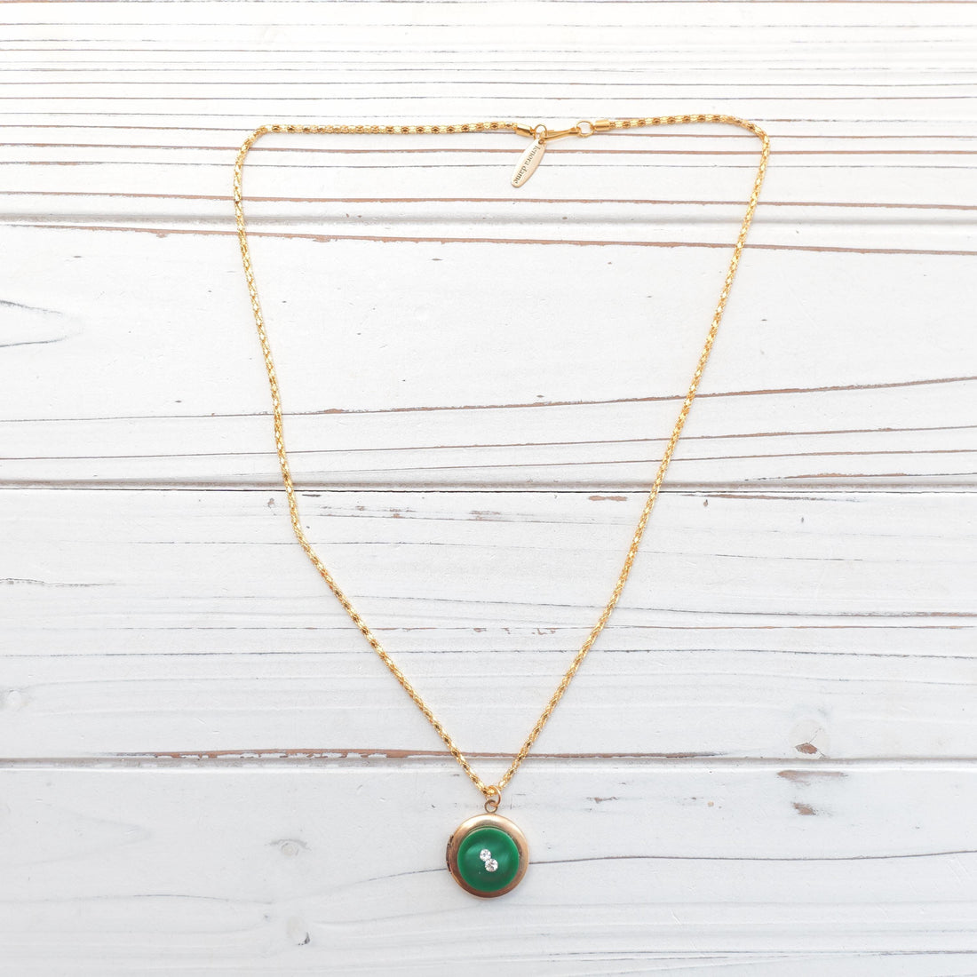 Lenora Dame Evergreen button locket necklace