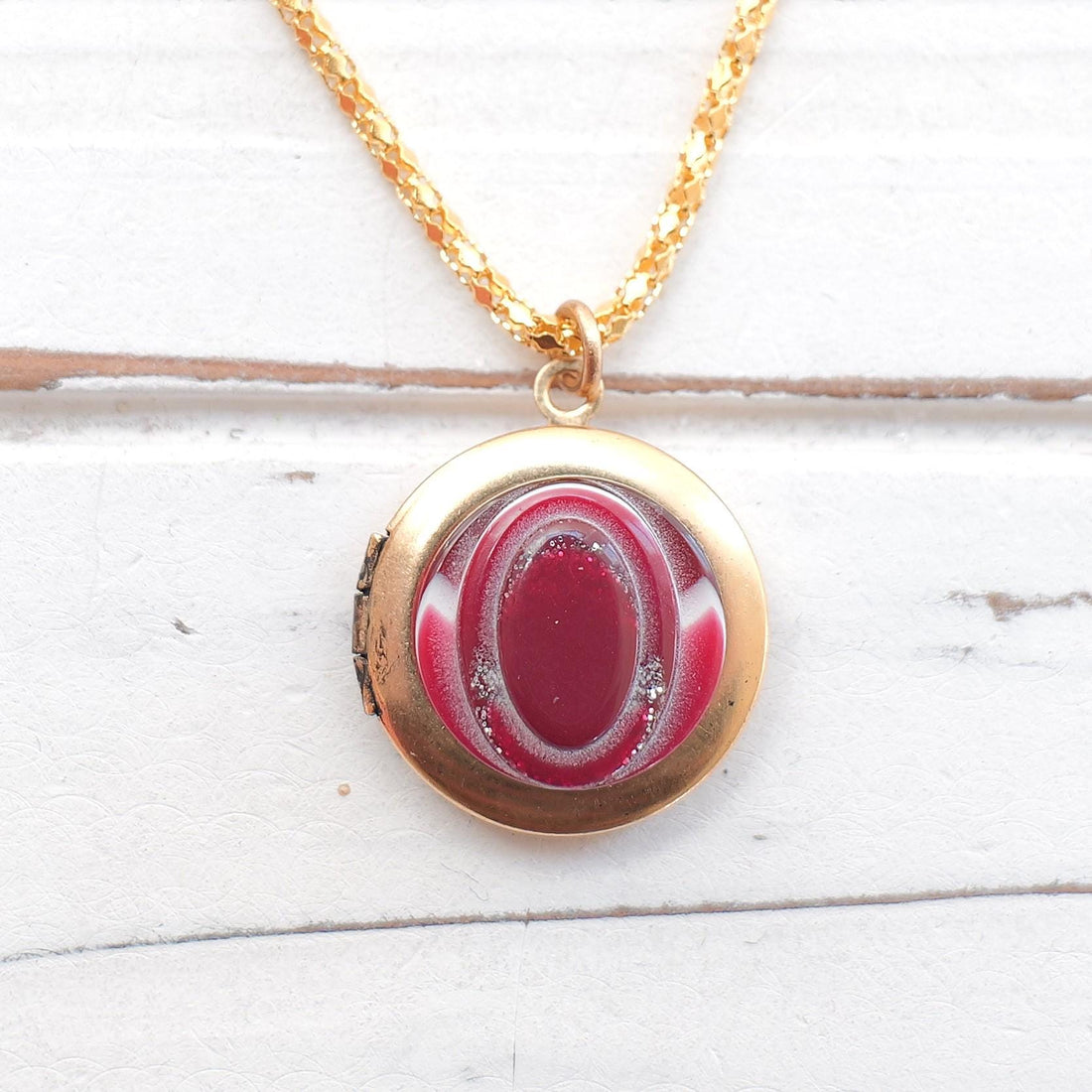 Lenora Dame Peppermint button locket necklace