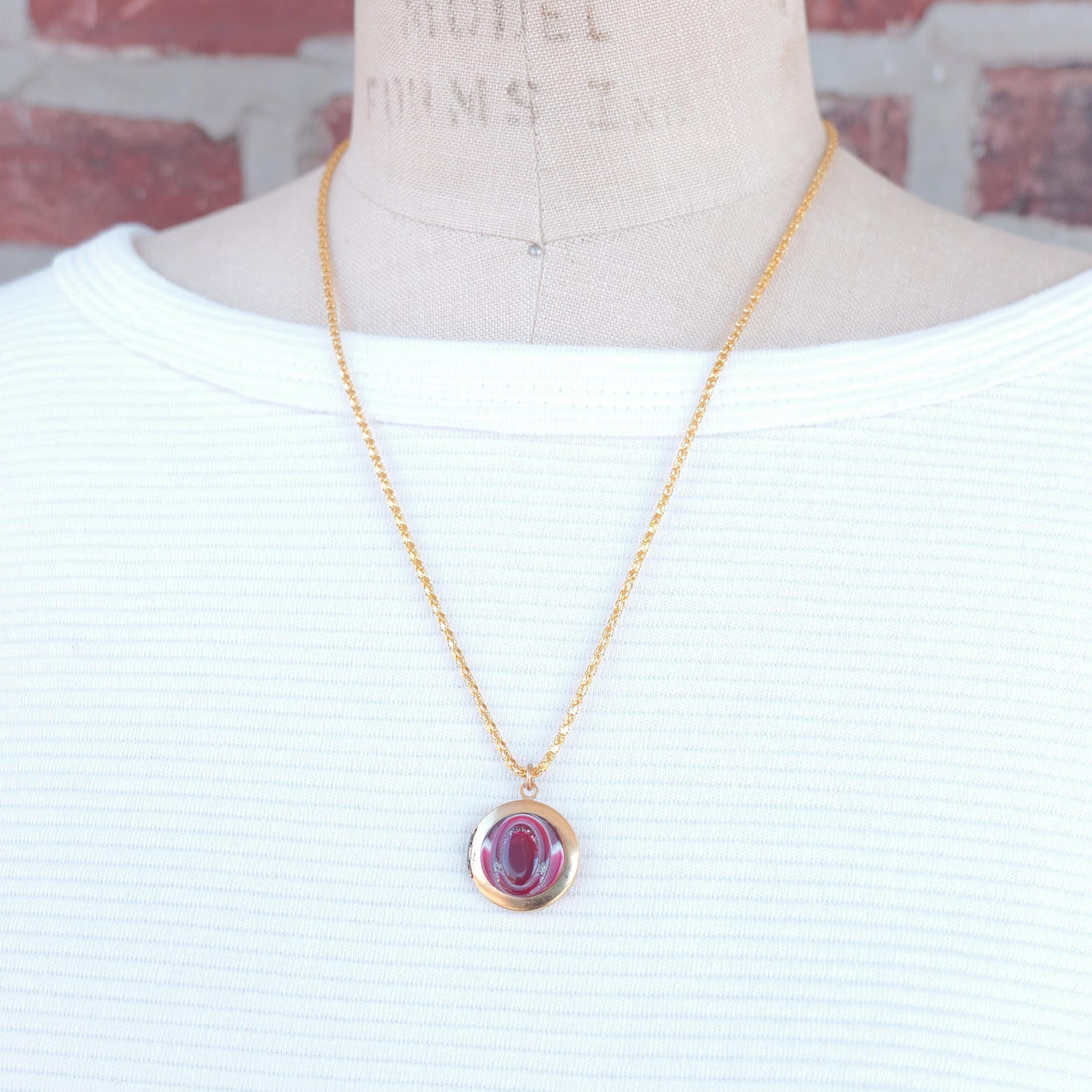 Lenora Dame Peppermint button locket necklace