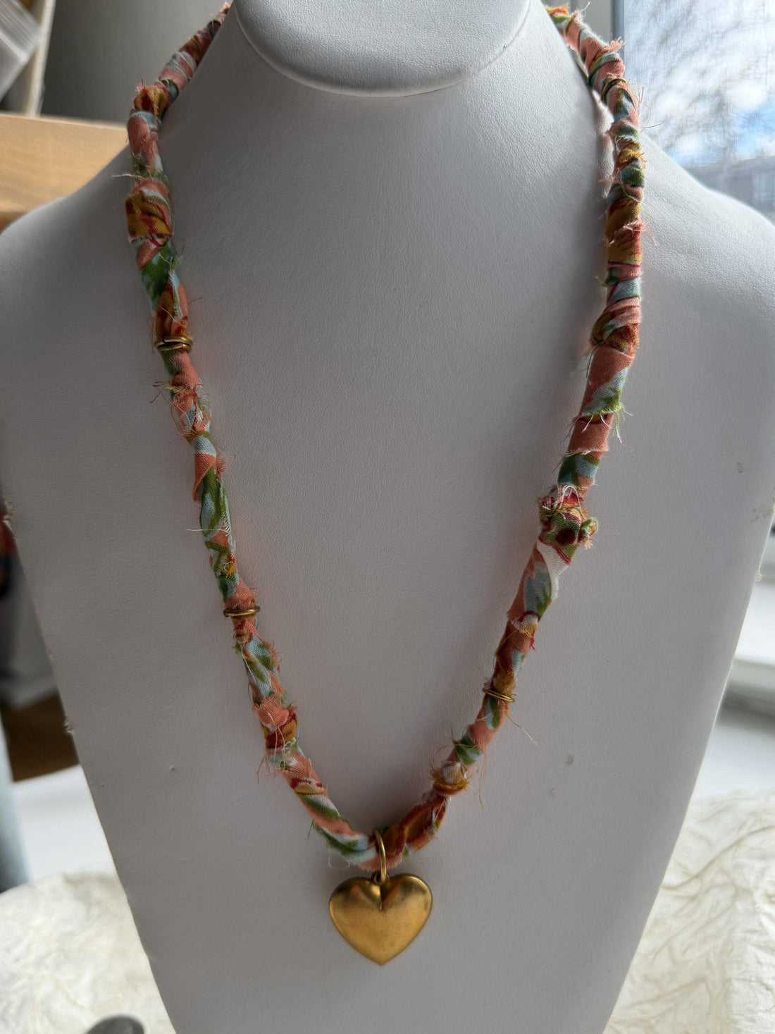 Lenora Dame Fabric Wrapped Heart Necklace