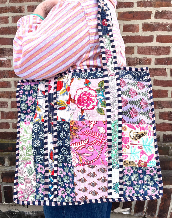 Lenora Dame Quilted Patchwork Tote Bag-Large