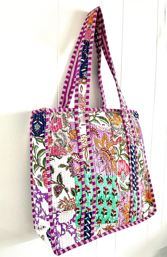 Lenora Dame Quilted Patchwork Tote Bag-Large
