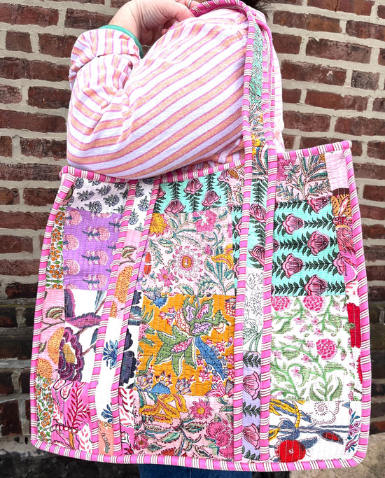 Lenora Dame Quilted Patchwork Tote Bag-Large