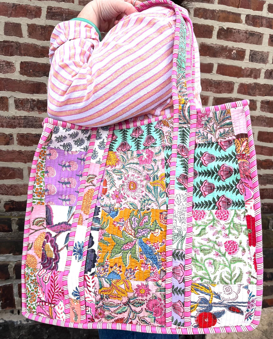 Lenora Dame Quilted Patchwork Tote Bag-Large