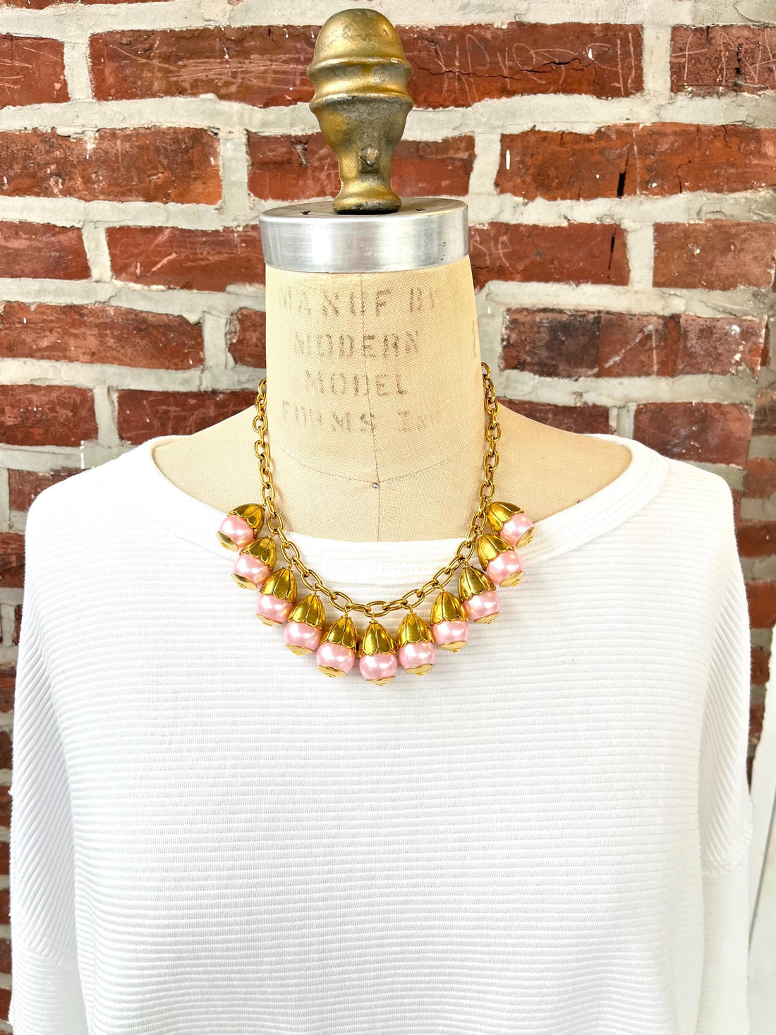 Lenora Dame Pink Pearl + Bead Cap Charm Necklace