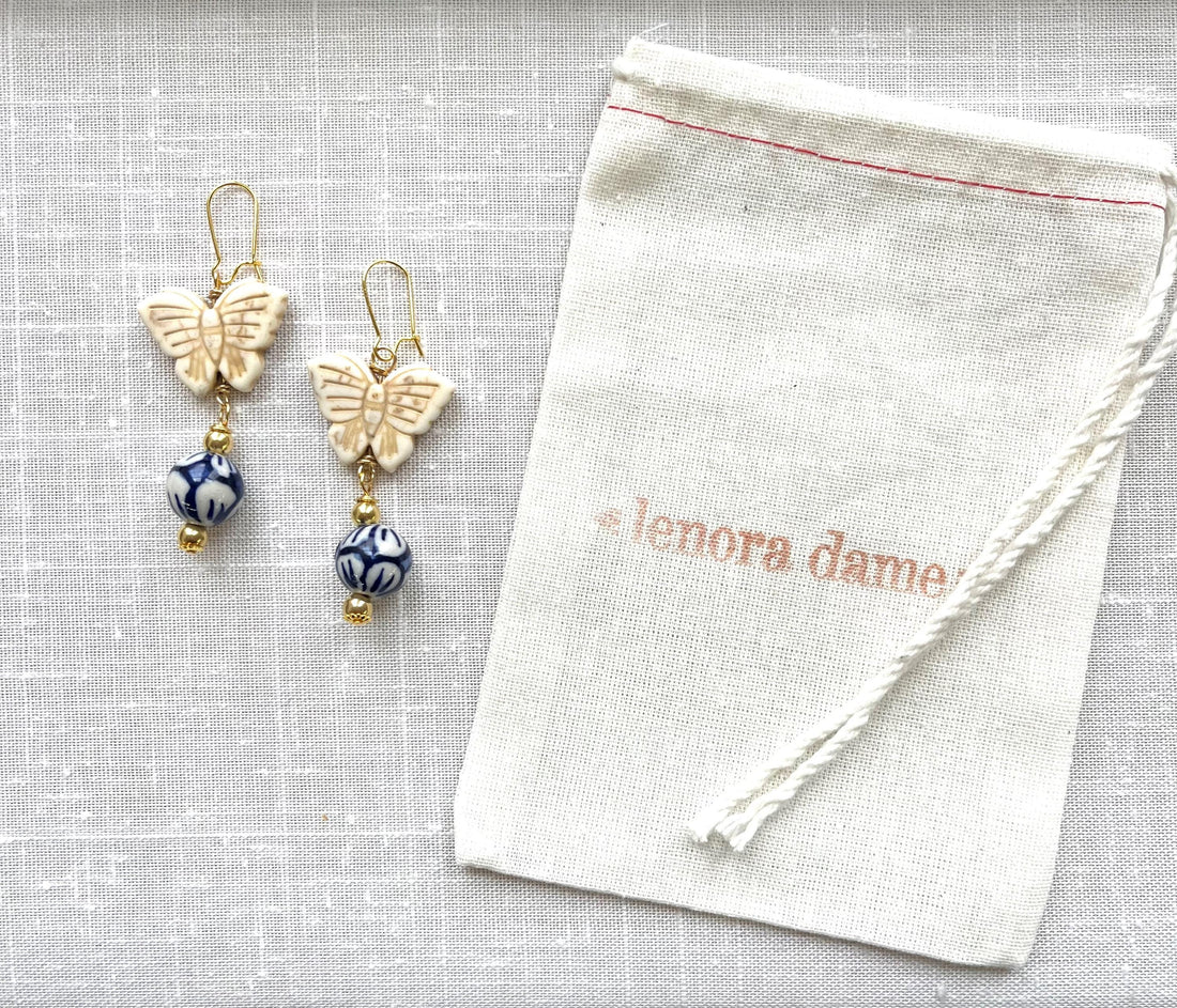 Lenora Dame Porcelain Butterfly Earrings