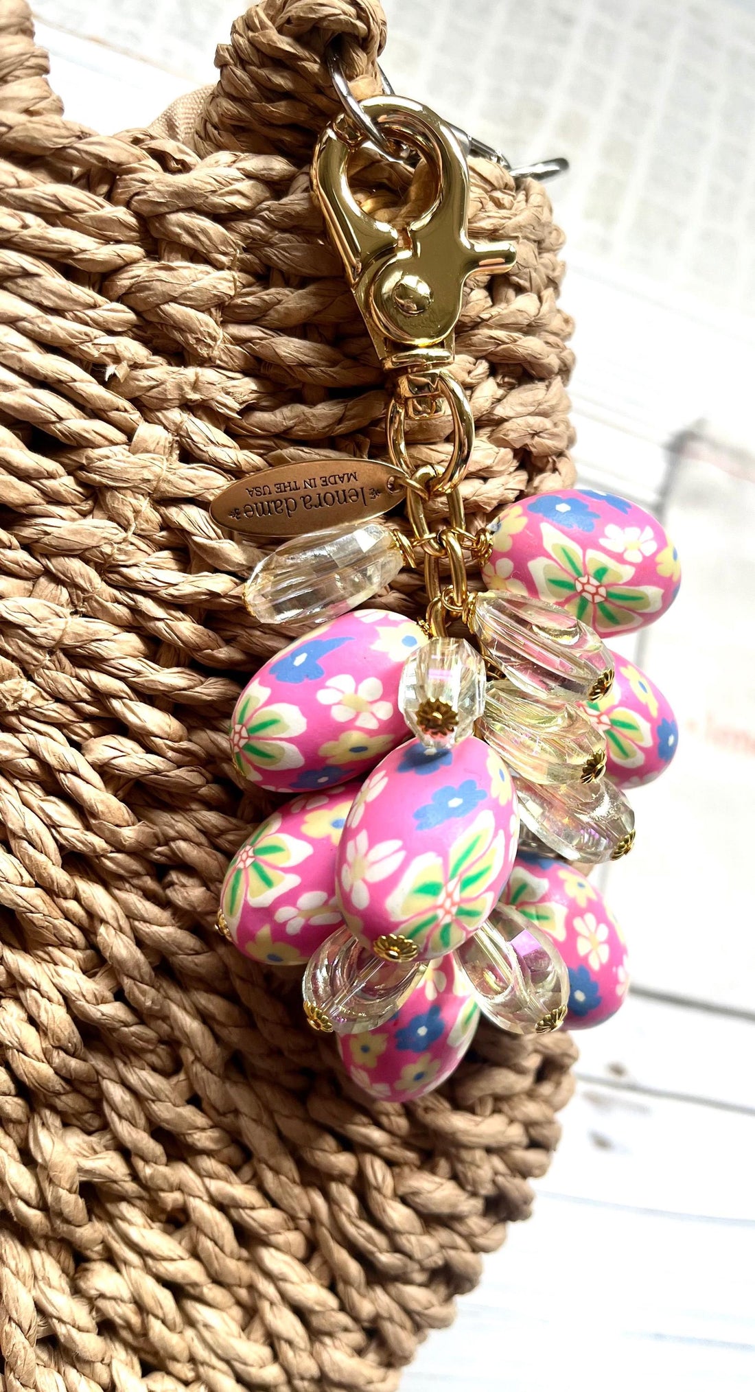 Lenora Dame Spring Egg Bag Charm - Pink & Iridescent