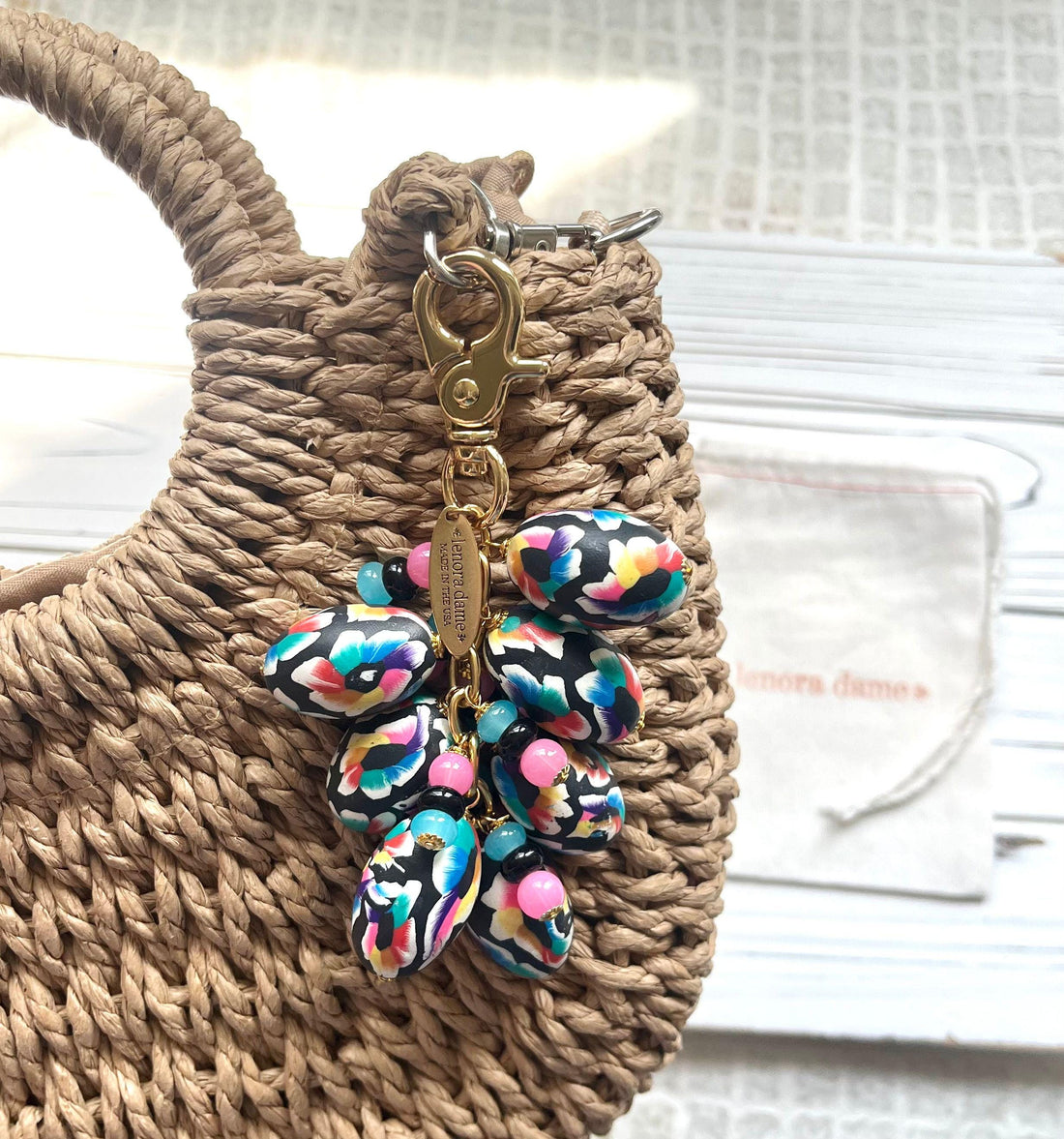 Lenora Dame Spring Egg Bag Charm - Teal, Pink, & Black