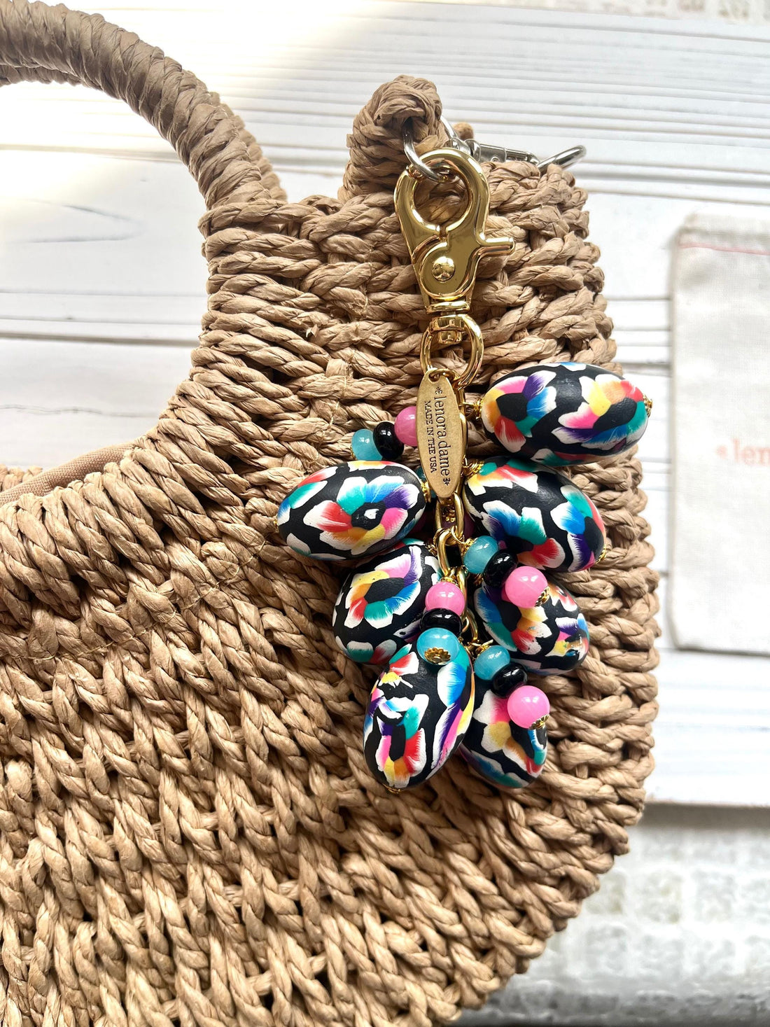 Lenora Dame Spring Egg Bag Charm - Teal, Pink, & Black