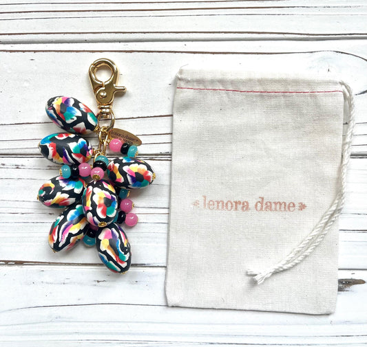 Lenora Dame Spring Egg Bag Charm - Teal, Pink, & Black