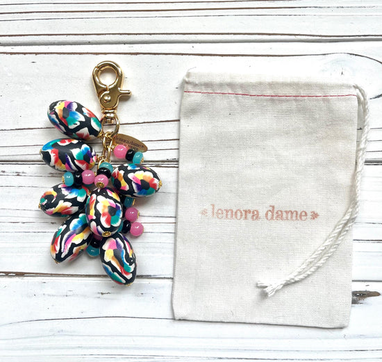 Lenora Dame Spring Egg Bag Charm - Teal, Pink, & Black