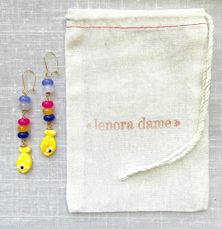 Lenora Dame Yellow Fish Earrings