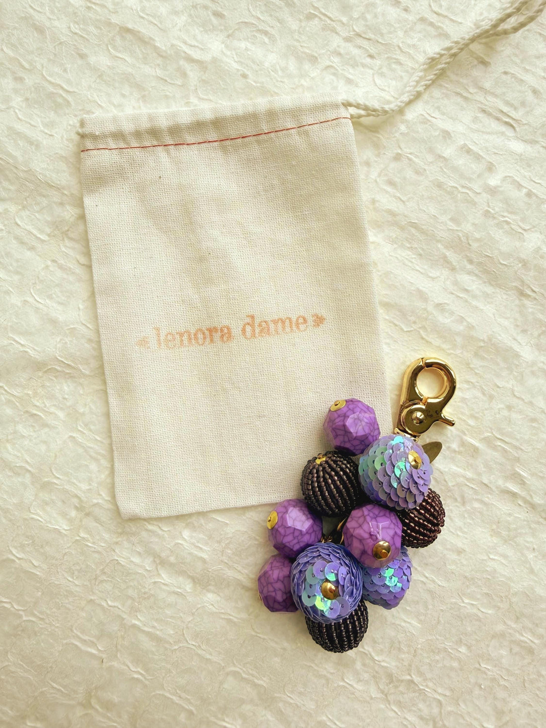 Lenora Dame Sequined Bauble Bag Charm - Purple