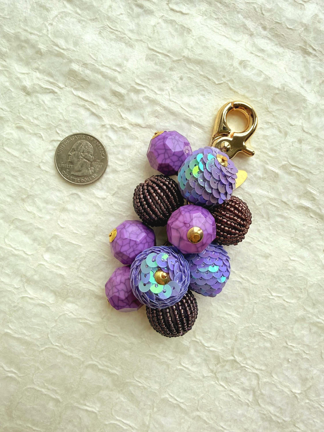 Lenora Dame Sequined Bauble Bag Charm - Purple
