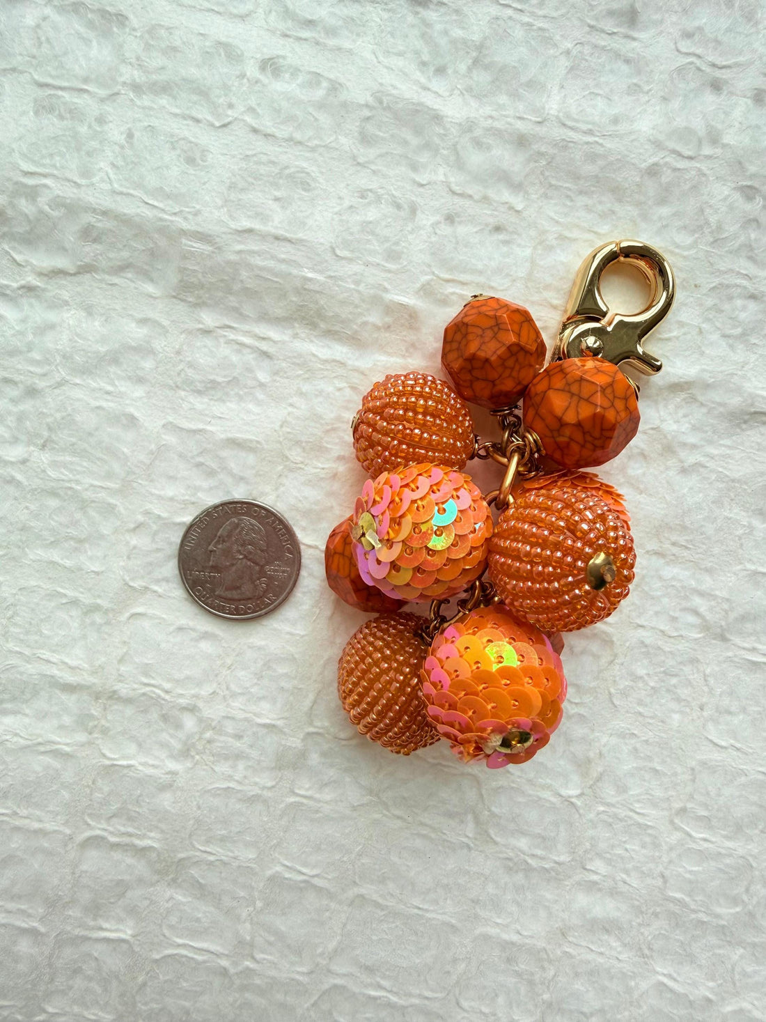 Lenora Dame Sequined Bauble Bag Charm - Orange