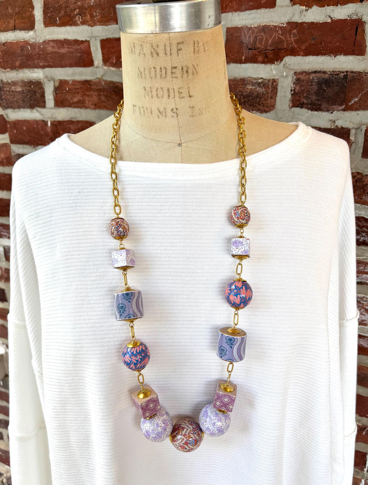 One-Of-A-Kind! Lenora Dame Lavender Vintage Print Necklace