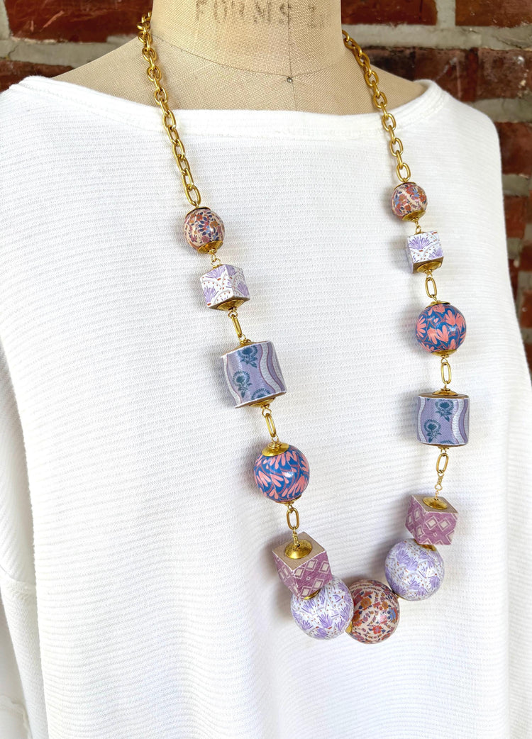 One-Of-A-Kind! Lenora Dame Lavender Vintage Print Necklace