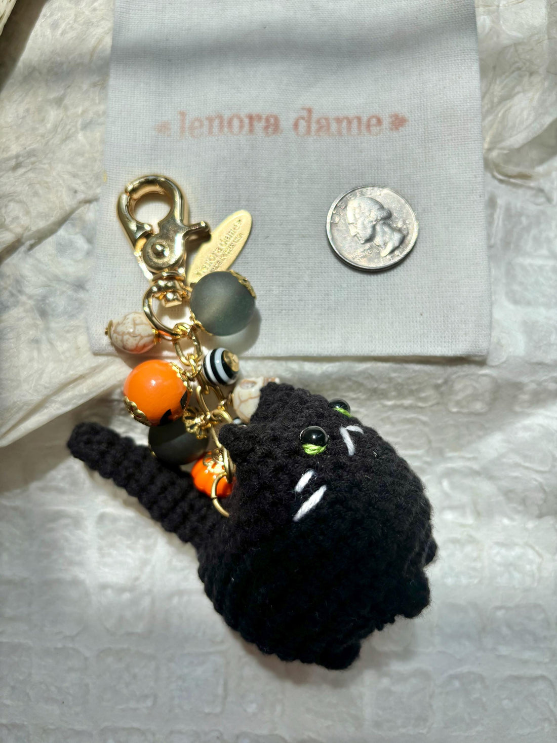 Lenora Dame Crochet Black Cat Bag Charm