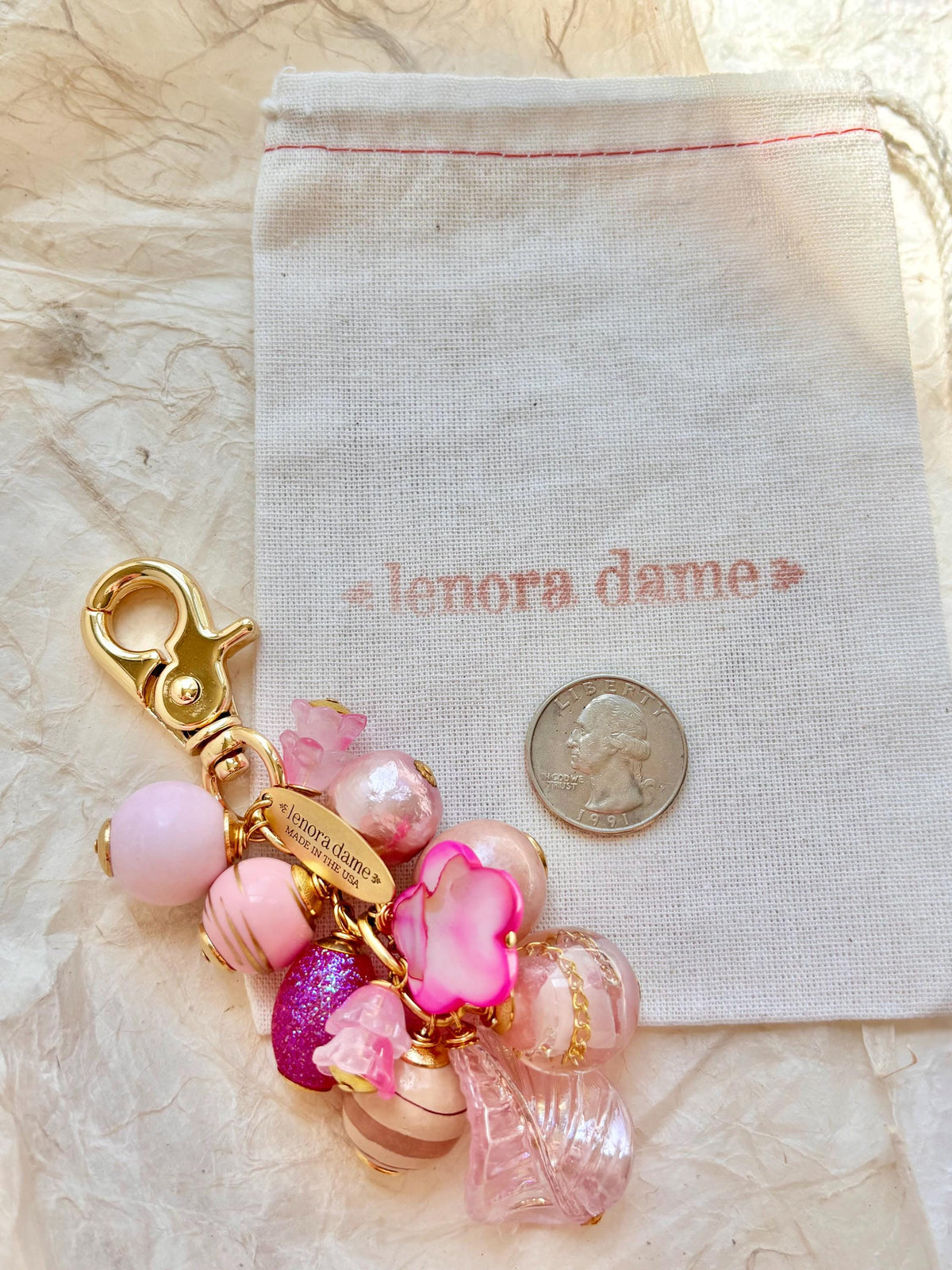 One-Of-A-Kind! Lenora Dame Pink Beaded Bag Charm
