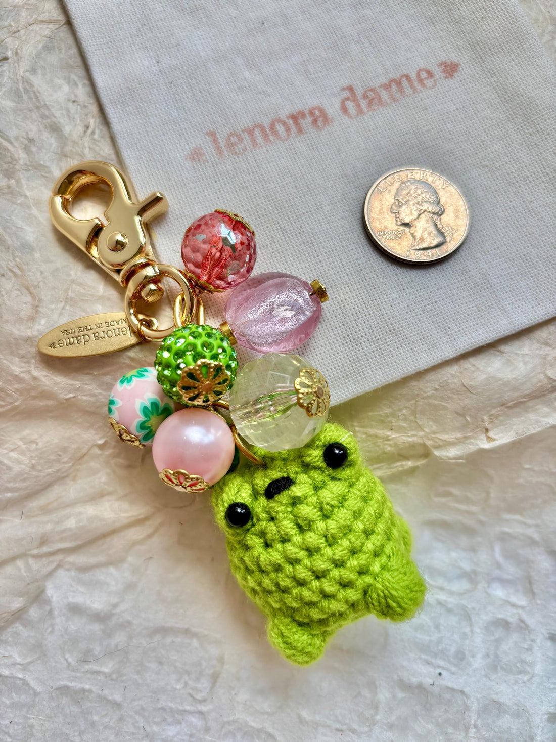 Lenora Dame Crochet Frog Bag Charm-3 Color Options