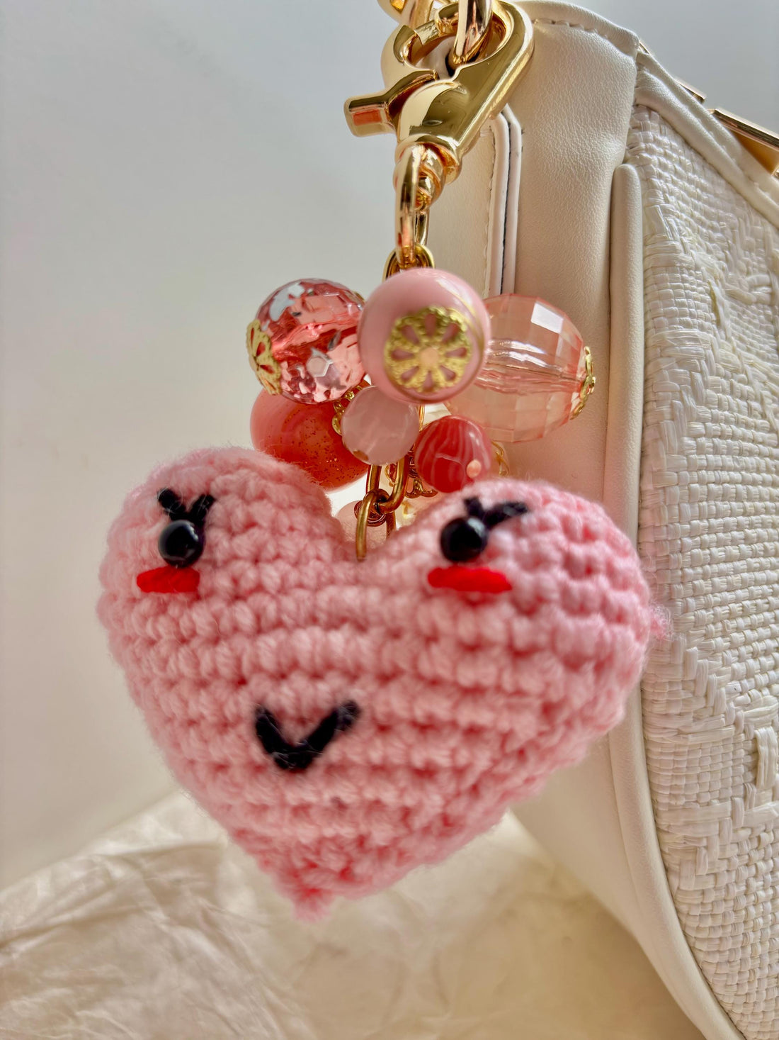Lenora Dame Crochet Heart Bag Charm-3 Color Options