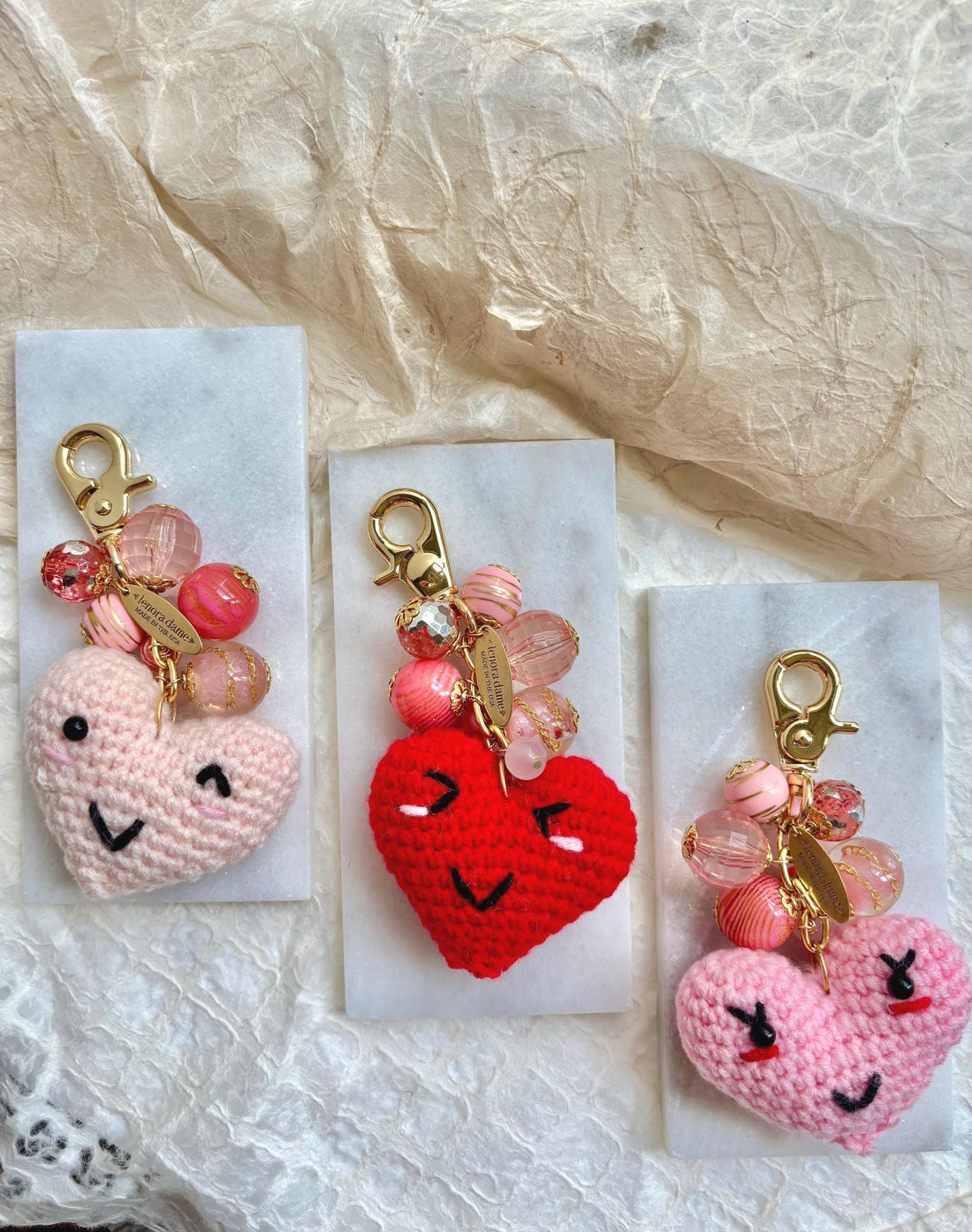 Lenora Dame Crochet Heart Bag Charm-3 Color Options