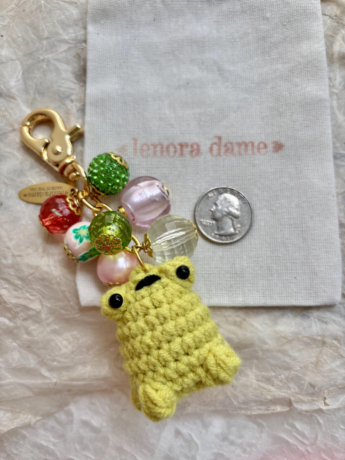 Lenora Dame Crochet Frog Bag Charm-3 Color Options