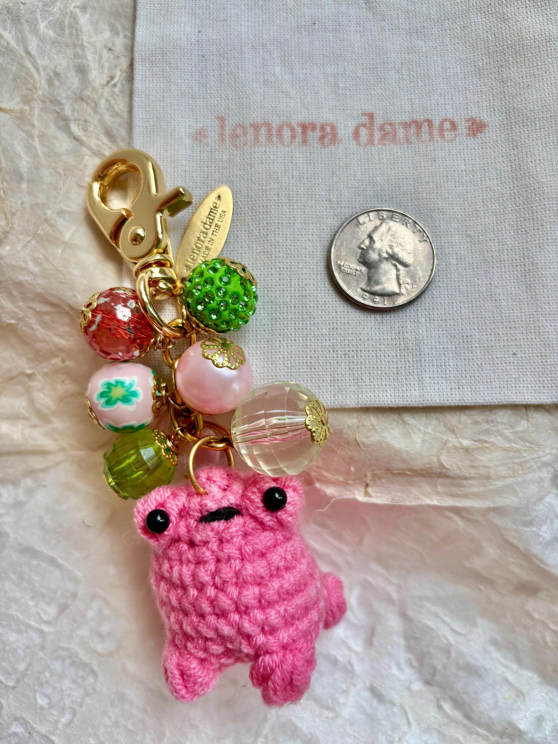 Lenora Dame Crochet Frog Bag Charm-3 Color Options