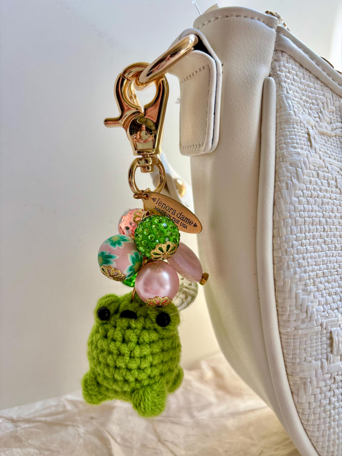 Lenora Dame Crochet Frog Bag Charm-3 Color Options