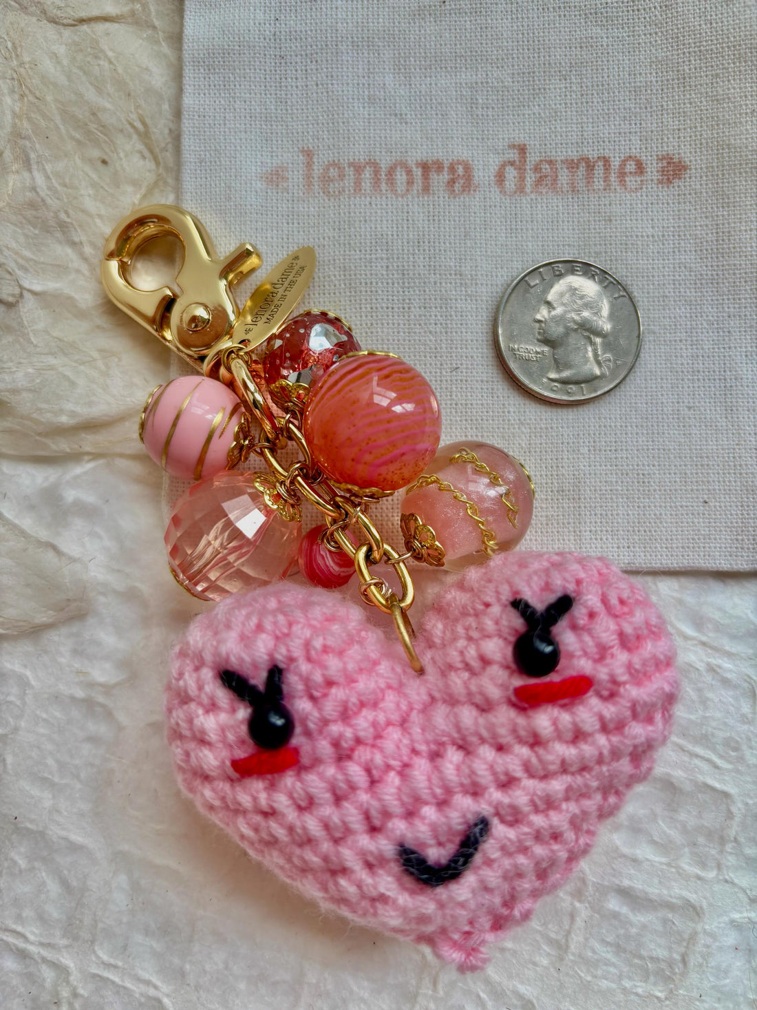 Lenora Dame Crochet Heart Bag Charm-3 Color Options