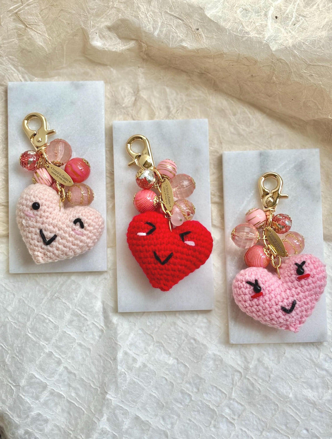 Lenora Dame Crochet Heart Bag Charm-3 Color Options