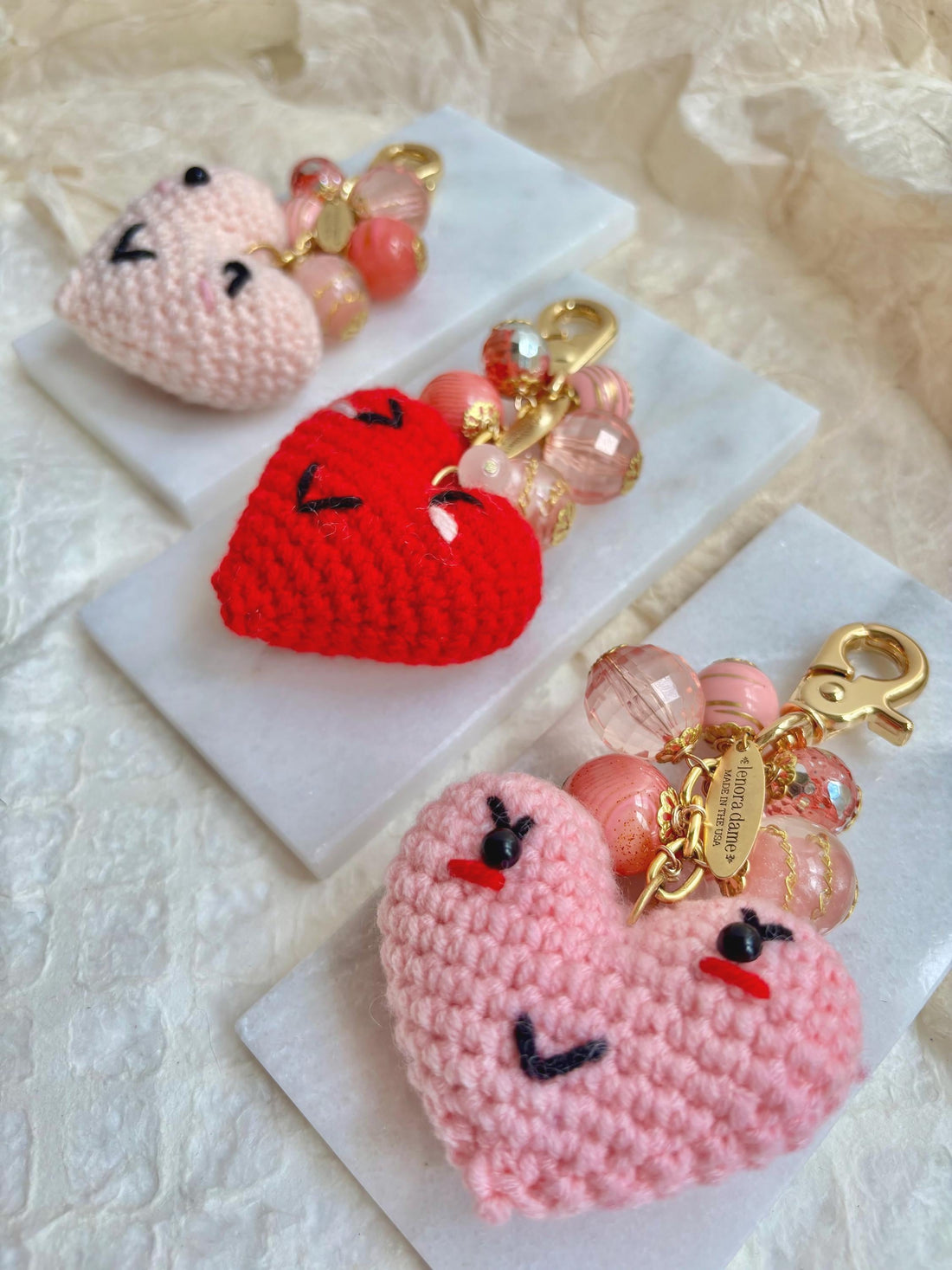 Lenora Dame Crochet Heart Bag Charm-3 Color Options