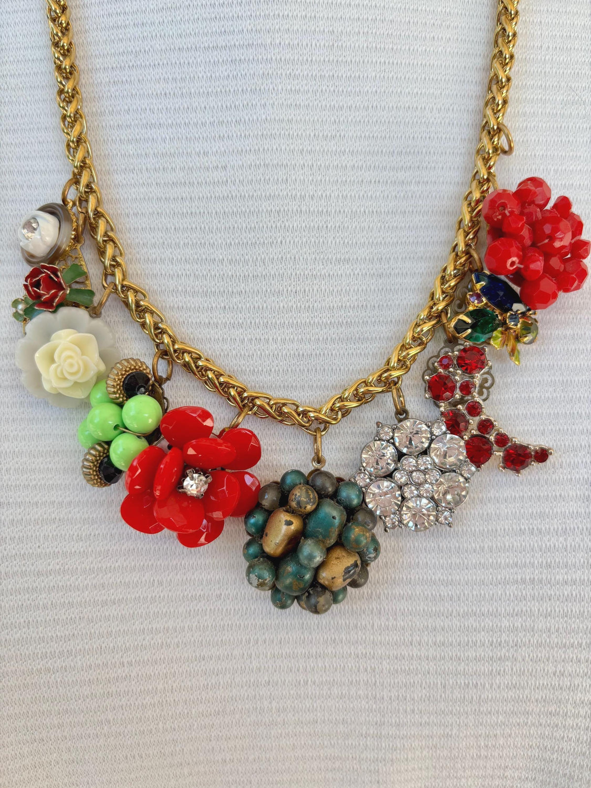 Lenora Dame Vintage Poinsetta Charm Necklace #2- One-of-a-Kind!
