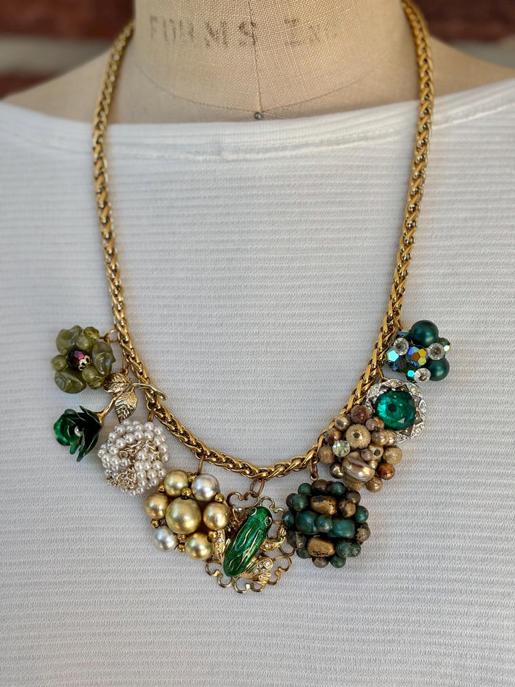 Lenora Dame Vintage Green Charm Necklace #3- One-of-a-Kind!