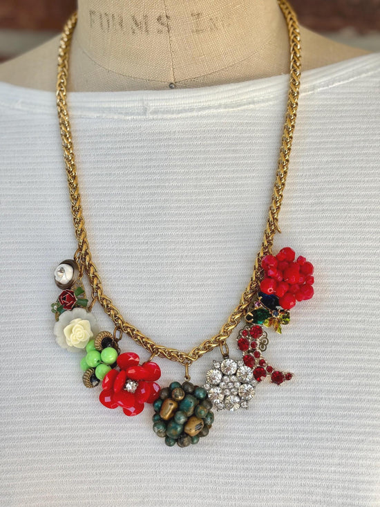 Lenora Dame Vintage Poinsetta Charm Necklace #2- One-of-a-Kind!