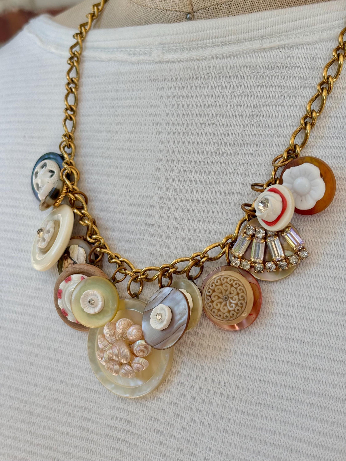 Lenora Dame Vintage Button Charm Necklace #4- One-of-a-Kind!